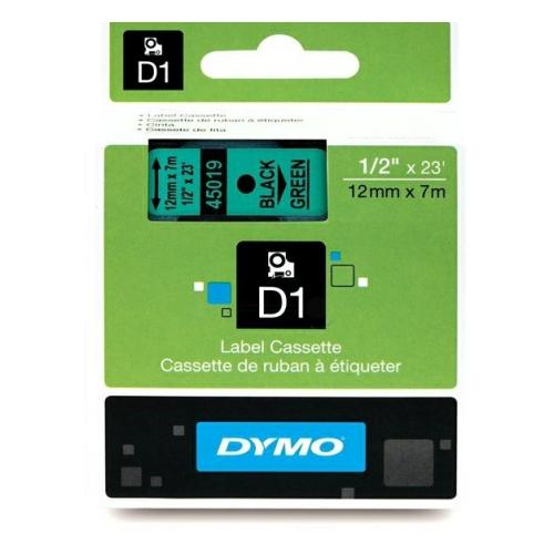 Dymo etiķetes melns uz zaļš (45019 / S0720590), 12mm, laminēts