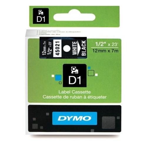 Dymo etiķetes balts uz melns (45021 / S0720610), 12mm, laminēts