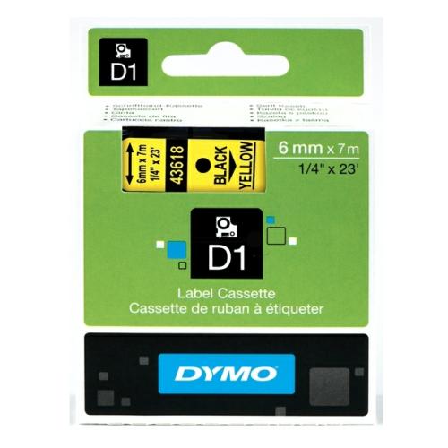 Dymo etiķetes melns uz dzeltens (43618 / S0720790), 6mm, laminēts