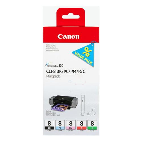 Canon drukas kasetne melns / cianfotogrāfija / magenta fotogrāfija / sarkans / zaļš (0620B027 / CLI8) (multipack)