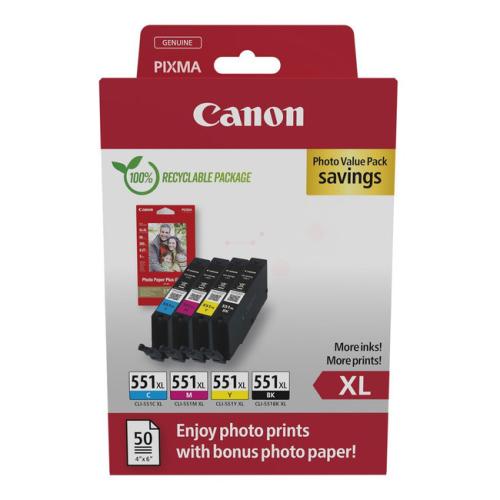 Canon tintes kasetne / fotopapīrs melns / zils / magenta / dzeltens (6443B006 / CLI551XL) (multipack, high capacity)