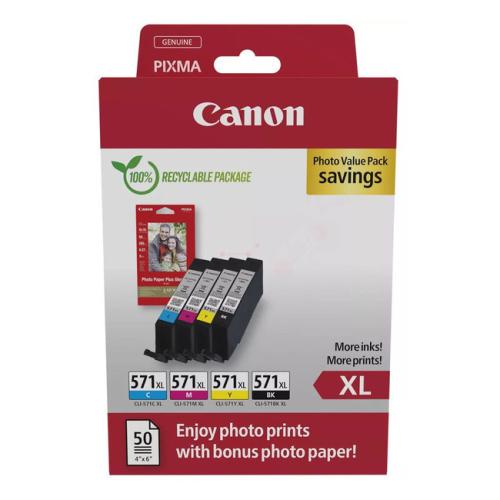 Canon tintes kasetne / fotopapīrs melns / zils / magenta / dzeltens (0332C005 / CLI571XL) (multipack, high capacity)