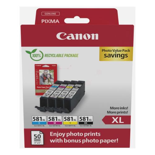 Canon tintes kasetne / fotopapīrs melns / zils / magenta / dzeltens (2052C004 / CLI581XL) (multipack, high capacity)