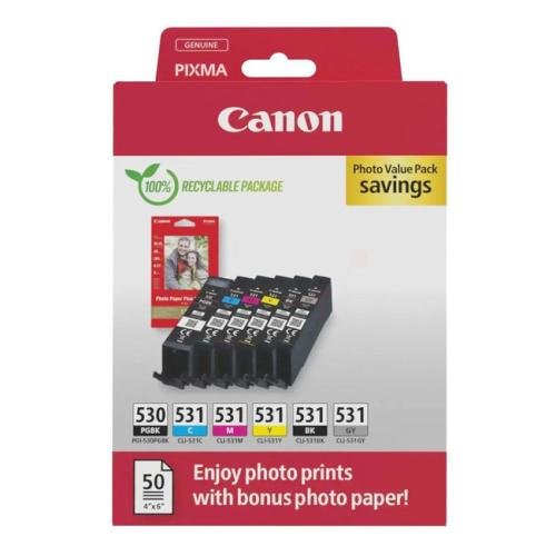 Canon tintes kasetne / fotopapīrs melns / zils / magenta / dzeltens / pelēks (6117C004 / PGI530CLI531) (multipack)